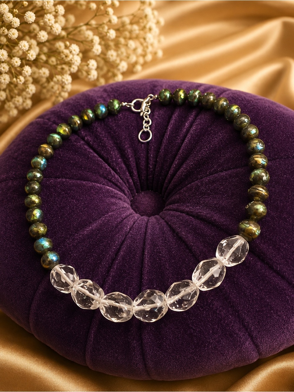 Genuine Pearls and Rock Crystal Quartz Necklace 18-20 inches